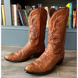 Botas Jaca Mens Cognac Caiman Crocodile Tail Leather Cowboy Boots Mexico Size 11